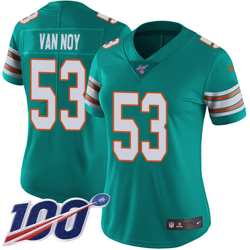 Nike Miami Dolphins 53 Kyle Van Noy Aqua Green Alternate Women Stitched NFL 100th Season Vapor Untouchable Limited Jersey